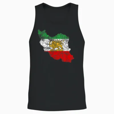 Iran Map with Lion and Sun Emblem, Vintage Persian Heritage Unisex Tank Top - Black