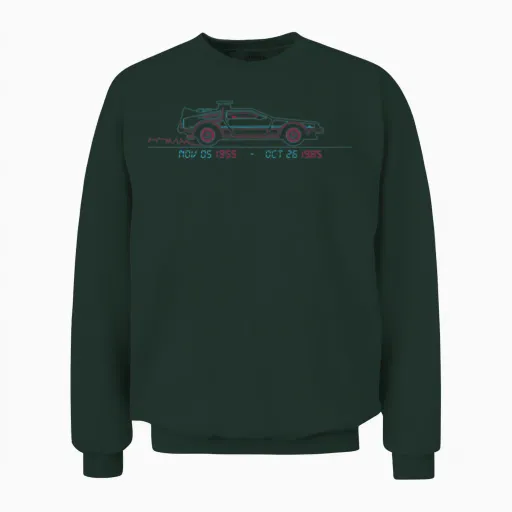 Back to the Future Delorean with Time Travel Dates Unisex Sweatshirt in Forest