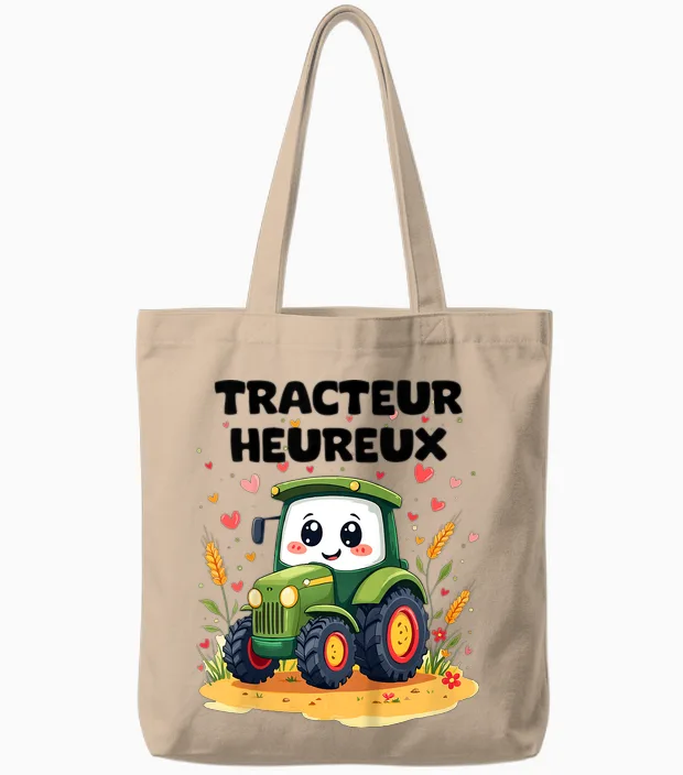 Child Tractor Happy Design Cute Kid 2 3 4 5 Years T-Shirt, Black, S Tote Bags in Natural