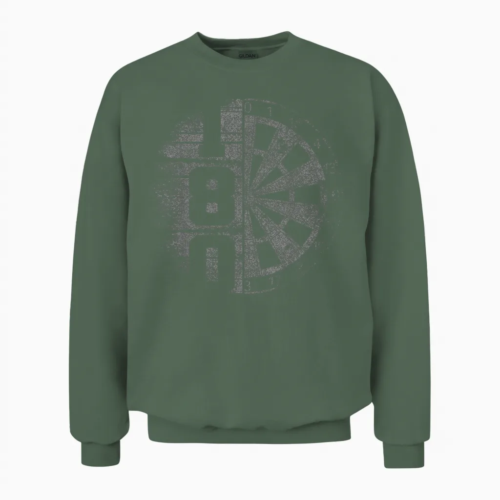 Dart 180 Dartboard Retro Dart T-Shirt, Black Unisex Sweatshirt in Military Green