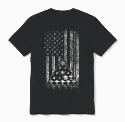 Pool Player American Flag Cue Stick and Billard Balls Usa Unisex T-Shirt - Black