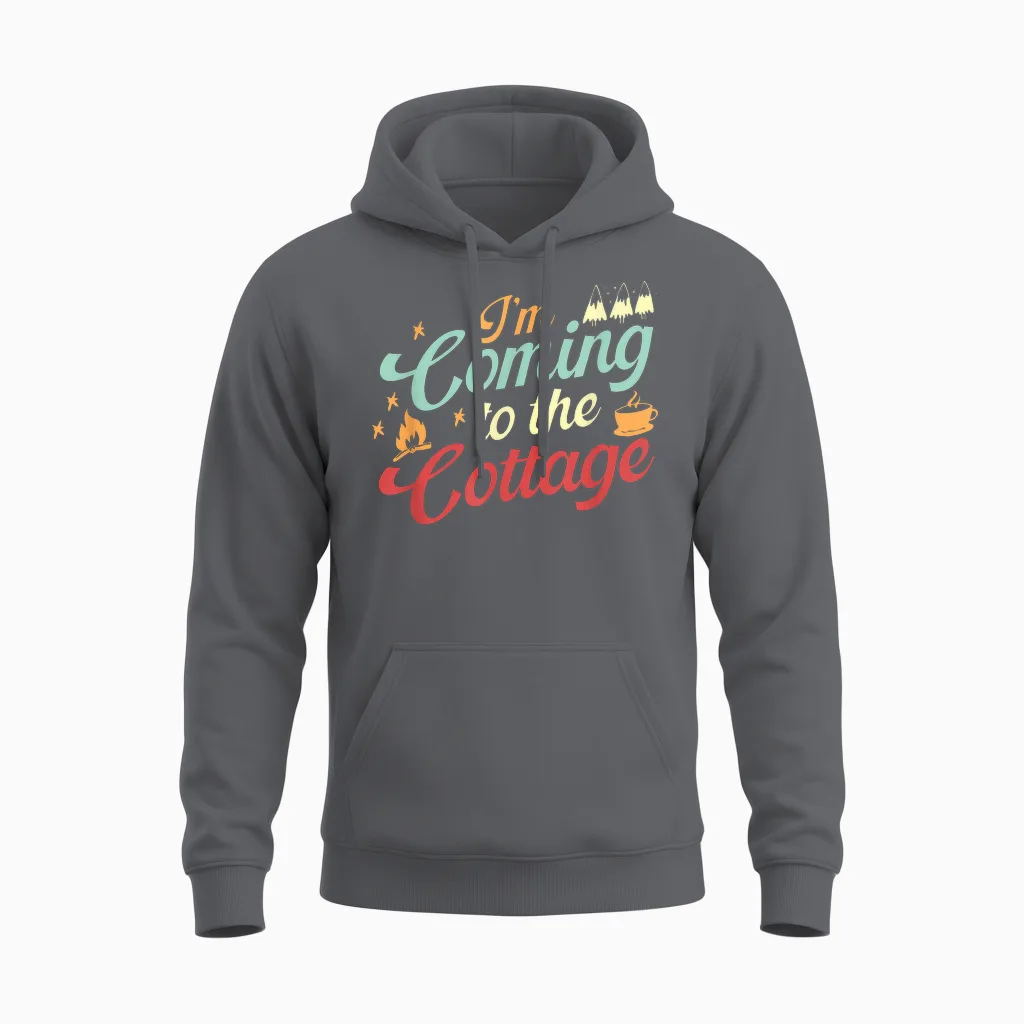 Outdoor Adventure Vintage I'm Coming to the Cottage Unisex Hoodie in Charcoal