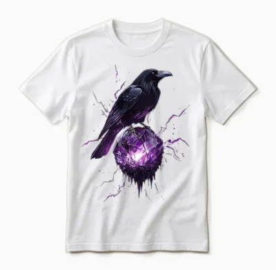 Mystischer Rabe Mit Lila Kristall Unisex T-Shirt - White
