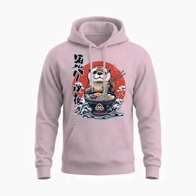 Kawaii Ramen Otter Cat Japan Y2k Manga Anime Unisex Hoodie - Light Pink