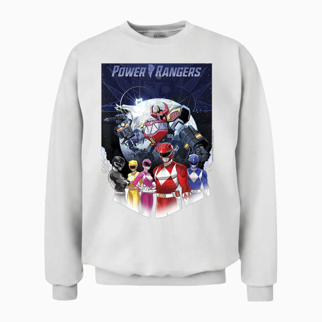 Power Rangers Fade Portrait Megazord Poster T-Shirt, Black, S Unisex Sweatshirt in White