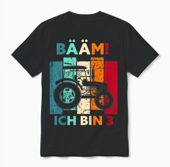 Bääm! Ich Bin 3 Jahre Drei Junge 3. Geburtstag Traktor Unisex T-Shirt in Black