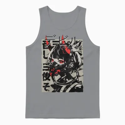 Anime Manga Streetwear Cyberpunk Aesthetic Techwear Harajuku T-Shirt, Black Unisex Tank Top - Sport Grey