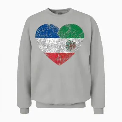 Drapeau Mexicain Français En Forme De Cœur | France Mexique Roots Vintage Unisex Sweatshirt - Ash
