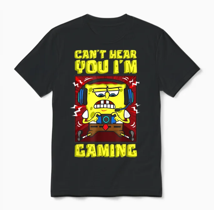 Mademark X Spongebob Squarepants - Spongebob Canโt Hear You I'm Gaming Video Games Players Fun Unisex T-Shirt in Black