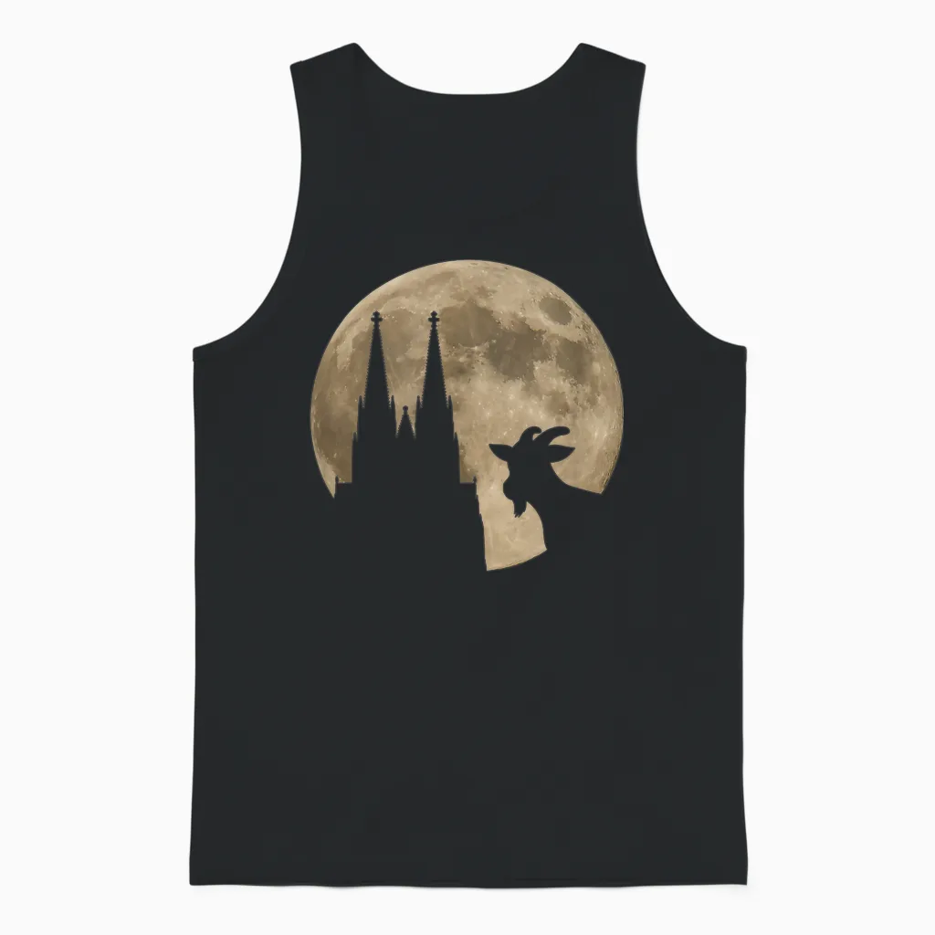 Cologne, My Town! Geißbock with Cathedral and Moon. Cologne Pride T-Shirt, Black Unisex Tank Top in Black