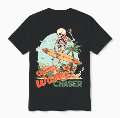 Retro Surfing Skeleton Unisex T-Shirt - Black