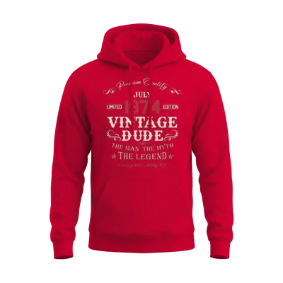 July 1974 Vintage Birthday Present Unisex Hoodie - Red
