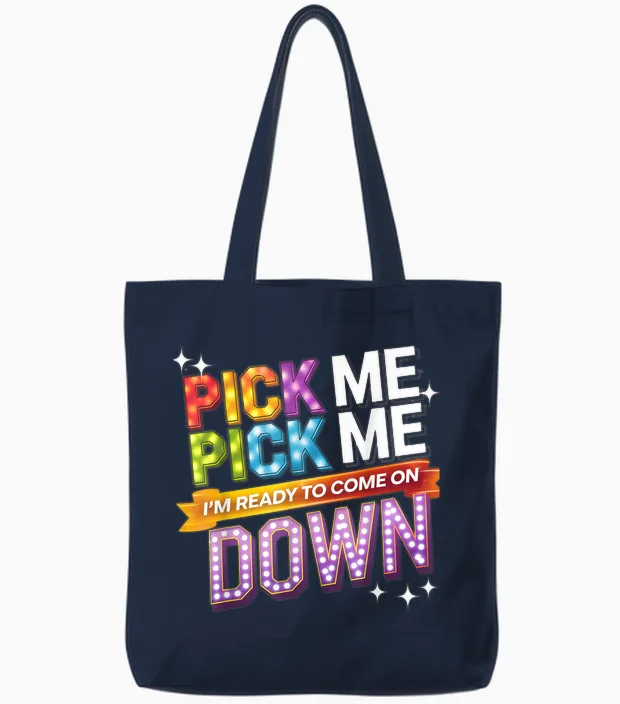 Pick Me I'm Ready to Come on Down Party Fun Tote Bags in Navy