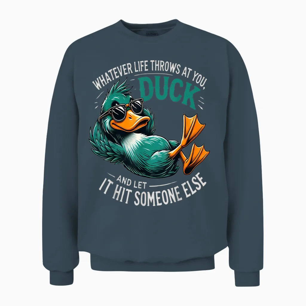 Funny Duck Graphic Tees Men Women Teens Funny Quote Gift Unisex Sweatshirt in Dark Heather