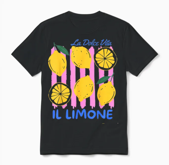 Lemon La Dolce Vita Il Limone Unisex T-Shirt in Black