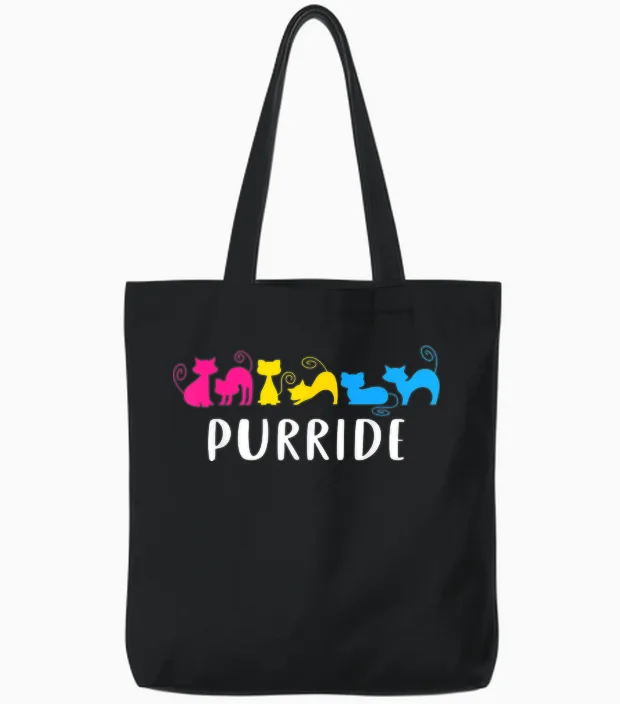 Chats Purride Fierté Pansexuelle Lgbtq Couleurs Drapeau Pan Tote Bags in Black