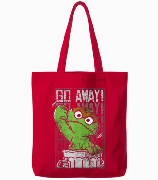 Sesame Street Oscar the Grouch Go Away Tote Bags in Red