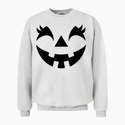 Jack O Lantern Face Pumpkin Eyelashes Hallowen Costume Funny Unisex Sweatshirt - White