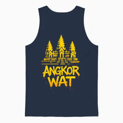 Angkor Wat Cambodge Temple Art Manche Longue Unisex Tank Top - Navy