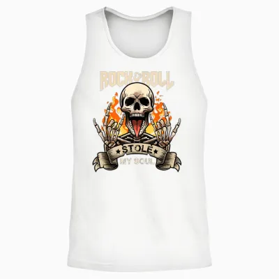 Rock & Roll Concert Retro Vintage Rock and Roll Stole My Soul T-Shirt, Black, S Unisex Tank Top - White