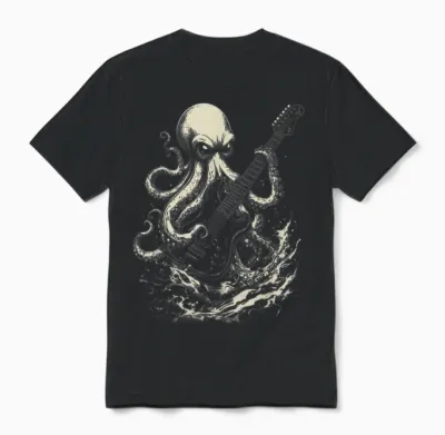 Guitar Octopus Heavy Metal Head Funny Guitarist T-Shirt, Black, S Unisex T-Shirt - Black