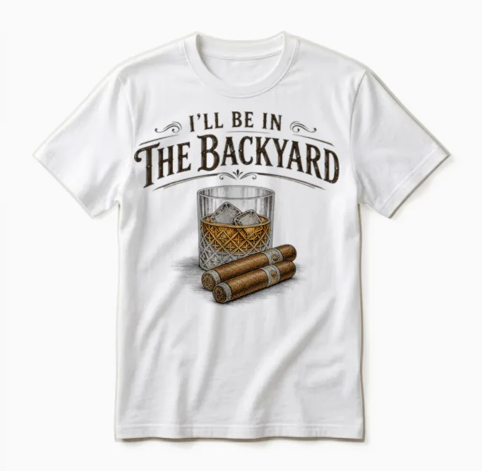 I'll Be in the Backyard Cigar and Bourbon Vintage Retro Unisex T-Shirt in White