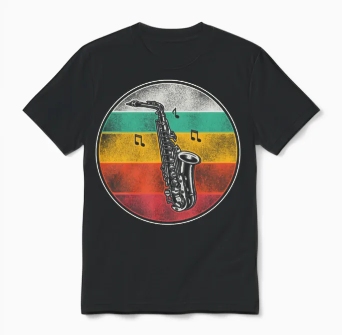 Saxophone Retro Vintage Unisex T-Shirt - Black