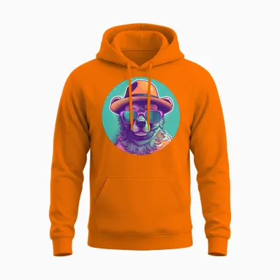 Retro Bear Lovers Unisex Hoodie - Safety Orange