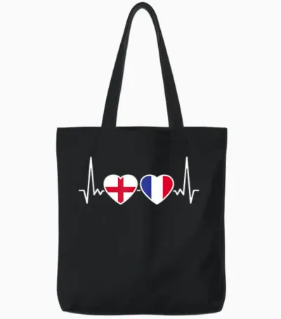England France Heartbeat English Tote Bags - Black
