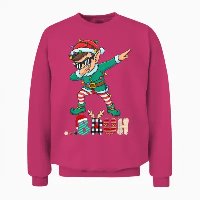 Bruh Dabbing Elf Funny Kids Boys Mens Christmas Matching Unisex Sweatshirt - Heliconia