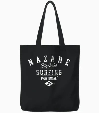 Nazare Big Wave Surfing Portugal Used Look Tote Bags - Black