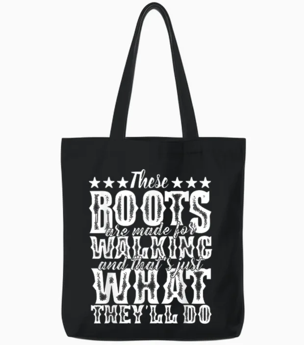 Lyriclyfe - These Boots Are Made for Walking Tote Bags in Black