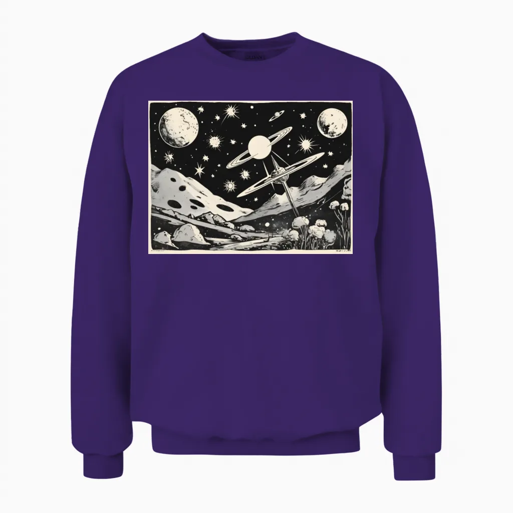 Retro Planets, Stars and Galaxies Unisex Sweatshirt in Purple