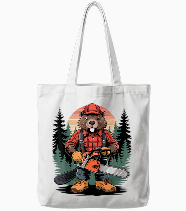 Castor Mignon Avec Tronçonneuse Enfants Garçons Filles Menuisier Tote Bags in White