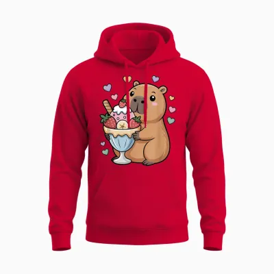 Capybara Cartoon with Ice Cup Shaped Water Pig Unisex Hoodie - Red