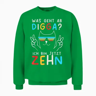 10 Years Birthday Boy Digga Ich Bin Zehn T-Shirt, Black Unisex Sweatshirt - Irish Green