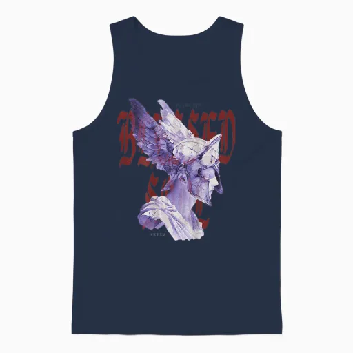 Modern Hip Hop Vintage Graffiti Urban Backprint Streetwear T-Shirt, Black Unisex Tank Top in Navy