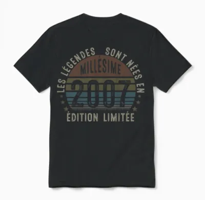 Millésime 2007 Cadeau 19 Ans Homme Anniversaire Humour T-Shirt Haut De Gamme Unisex T-Shirt - Black