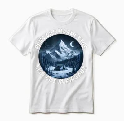 Near Marmots Away Badger Quote Forest Mountain T-Shirt, Black, S Unisex T-Shirt - White