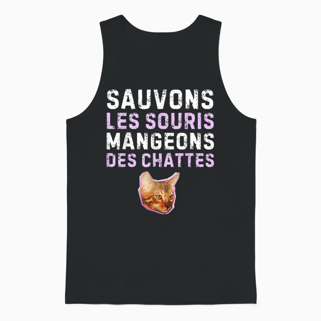 Save the Mice Eat Pussies. Funny Gift Kinky Unisex Tank Top in Black