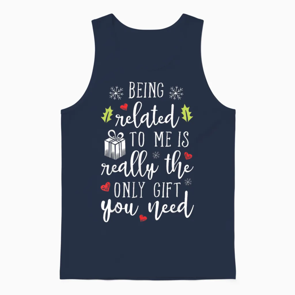 Being Related to Me Funny Christmas Family Xmas Pajamas Gift Short Sleeve Unisex Tank Top in Navy