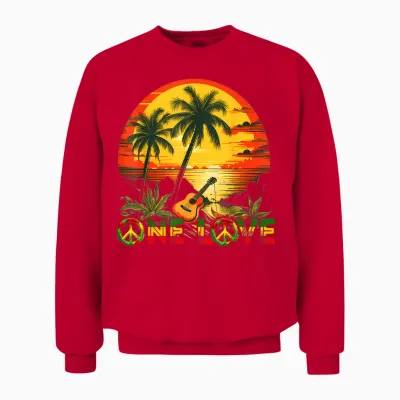 Rasta Reggae Sunset Guitarist Guitar Jamaica Reggae Music T-Shirt, Black Unisex Sweatshirt - Red