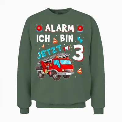 Children's 3rd Birthday Boy Girl Fire Brigade Gifts Fire Engine T-Shirt, Black Unisex Sweatshirt - Military Green