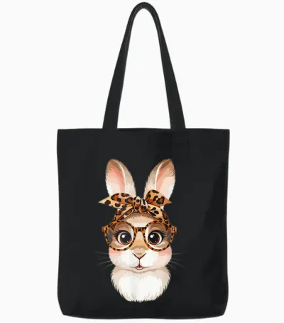 Leopard Oster-Hasen Gesicht Kinder Frauen Mädchen Ostern Tote Bags - Black