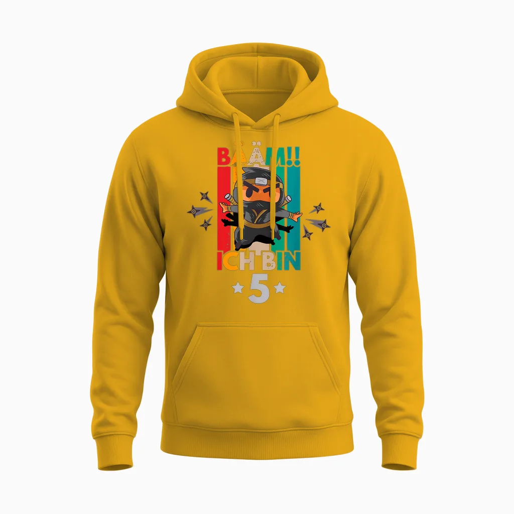 Bääm, Ich Bin 5. Geburtstag, Ninja Motiv Jungen Unisex Hoodie in Gold