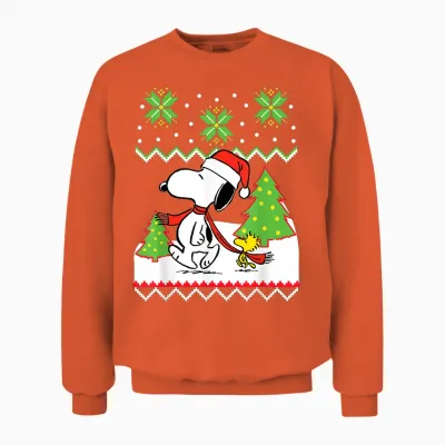 Peanuts Santa Snow Snoopy and Woodstock Unisex Sweatshirt - Orange