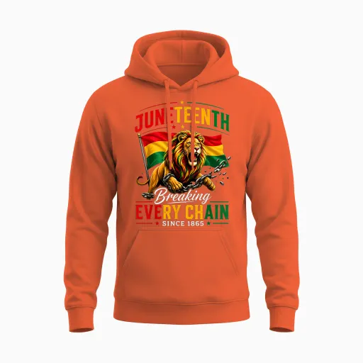 Men Juneteenth Shirt Lion Breaking Every Chain Since 1865 Unisex Hoodie - Orange