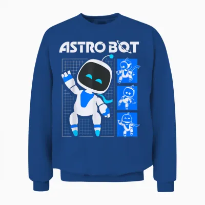 Astro Bot Pose Grid Collage with Logo Video Game Unisex Sweatshirt - Royal