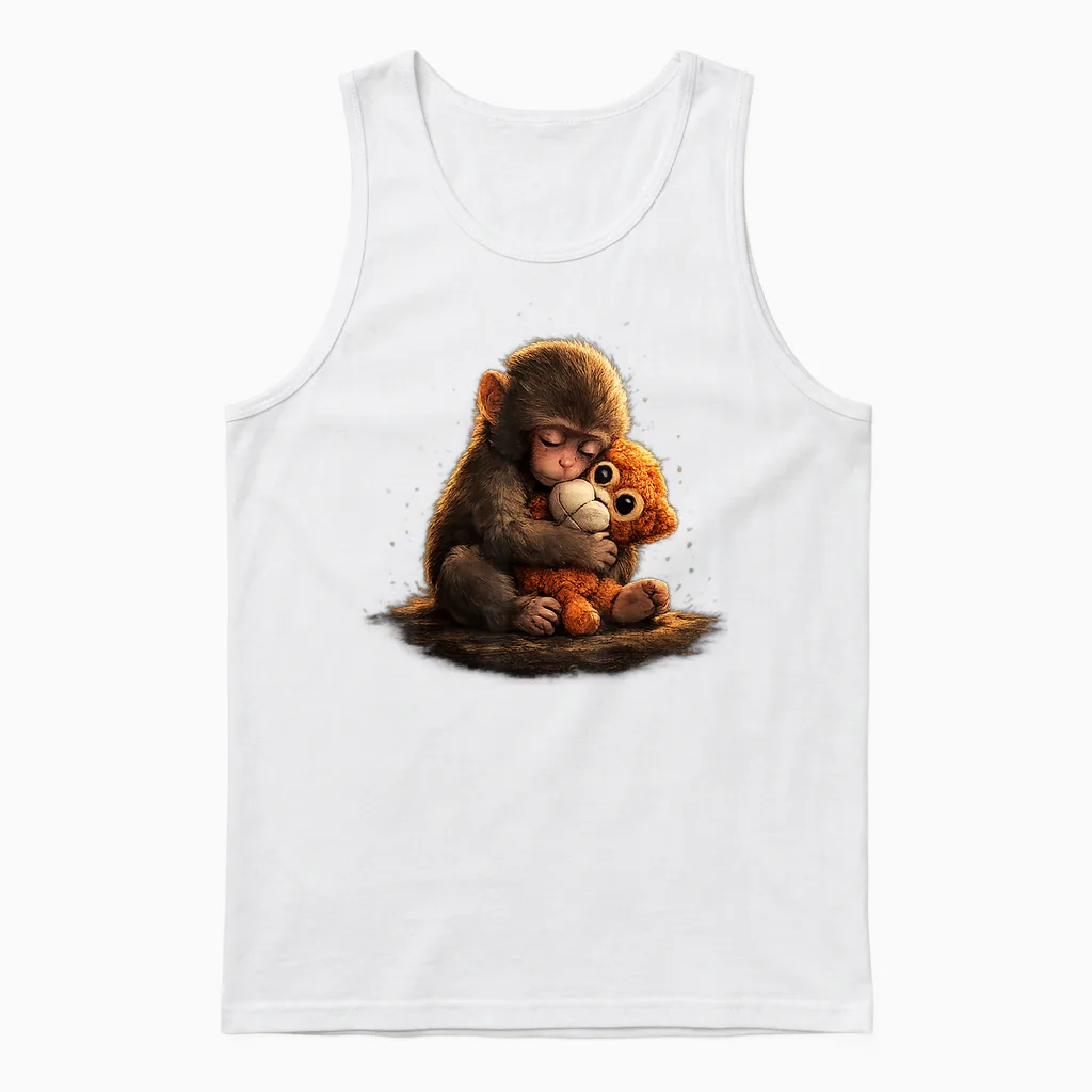 Cute Baby Monkey Punch Viral Zoo Japan Design Unisex Tank Top in White