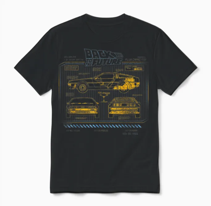 Delorean Schemes for the 35th Anniversary of Back to the Future Unisex T-Shirt in Black